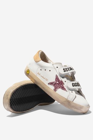 Girls Glitter Star Leather Super-Star Trainers in White