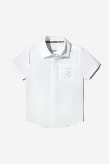 Boys Cotton Short Sleeve Shirt in White