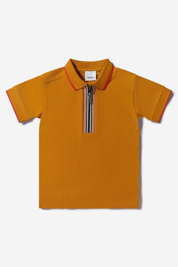 Boys Cotton Branded Polo Shirt in Brown