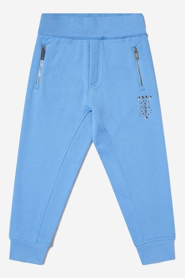 Boys Cotton Studded Joggers in Blue