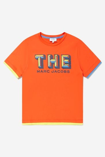 오렌지 소재의 보이스 오가닉 코튼 로고 티셔츠