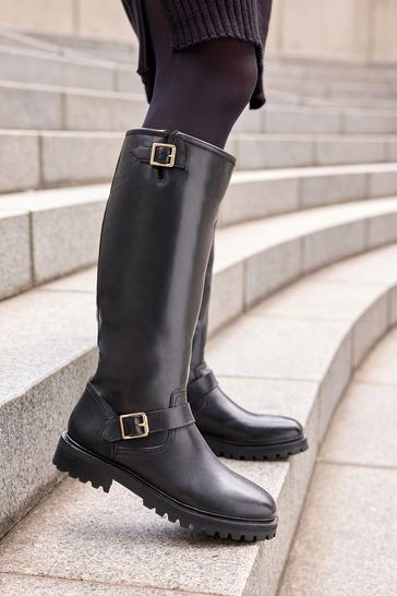 Black Forever Comfort® Buckle Detail Knee High Boots