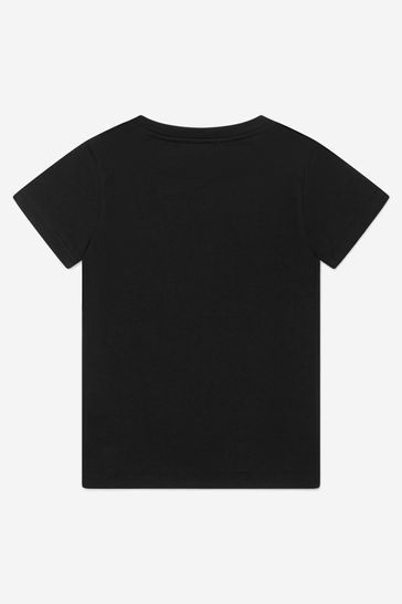 Boys Black Cotton Logo Print T-Shirt