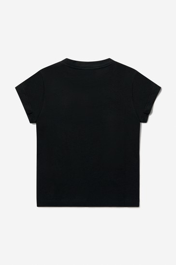 Girls Black Cotton Logo T-Shirt