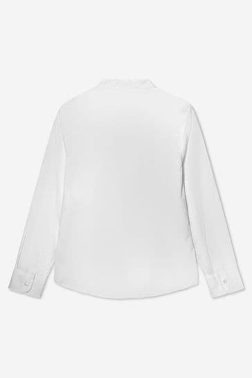Boys White Cotton Logo Print Shirt