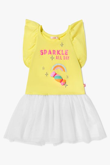 Girls Jersey And Tulle Sparkle All Day Dress in Yellow