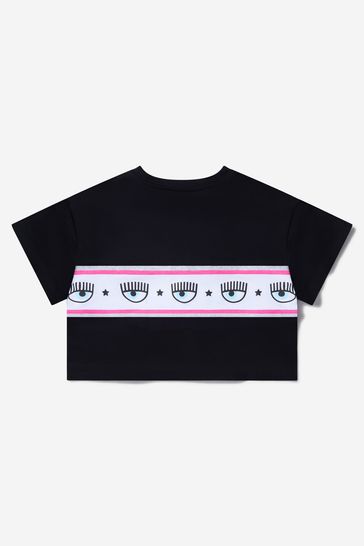 Girls Cotton Jersey Cropped Logo T-Shirt in Black