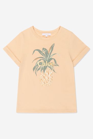 Girls Organic Cotton Pineapple T-Shirt in Stone