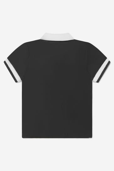 블랙 소재 의 소년 면 로고 폴로 셔츠