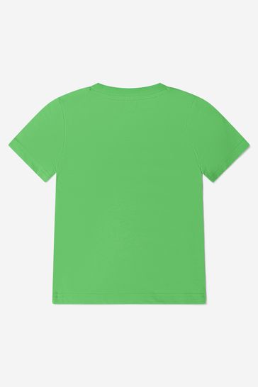 Boys Cotton Logo Print T-Shirt in Green