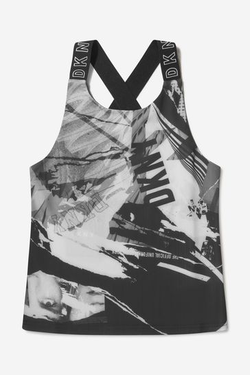 Girls Collage Print Sporty Vest Top in White