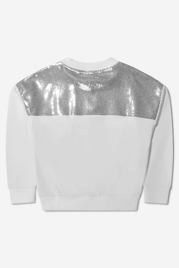 Girls Sequin Branded Sweatshirt in Silver