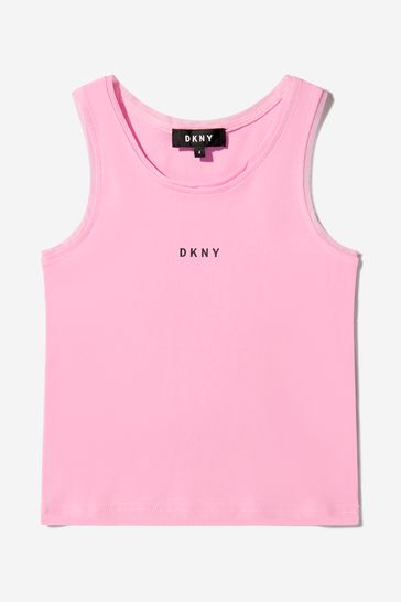 Girls Cotton Logo Vest Top in Pink