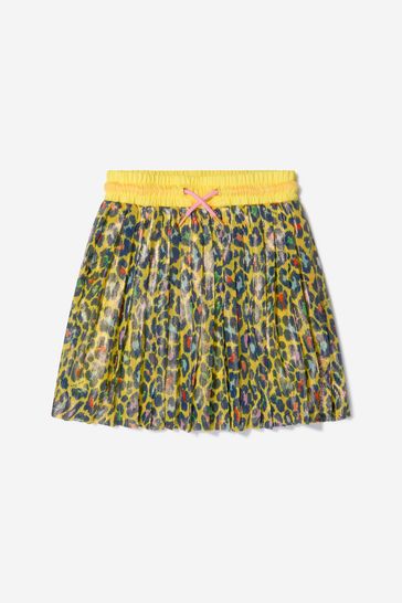 Girls Cheetah Print Pleated Skirt in Yellow