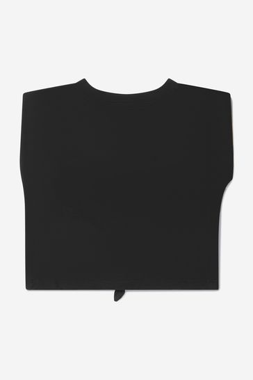 여자 유기농 코튼 타이 프론트 티셔츠 에 블랙