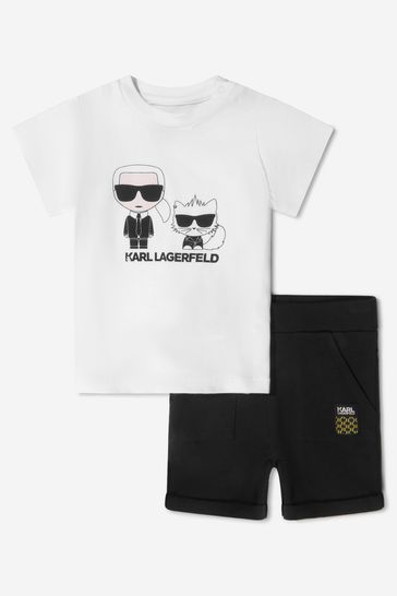 Baby Boys Cotton T-Shirt And Shorts Set in White