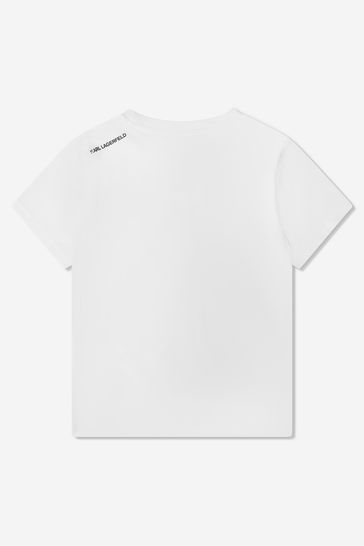화이트 소재의 보이스 오가닉 코튼 칼 프린트 티셔츠