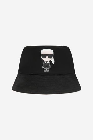 Boys Cotton Logo Bucket Hat in Black