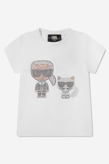 Girls Karl And Choupette Jersey T-Shirt in White