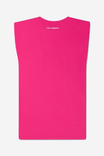Girls Short Sleeve Choupette Print Dress in Pink