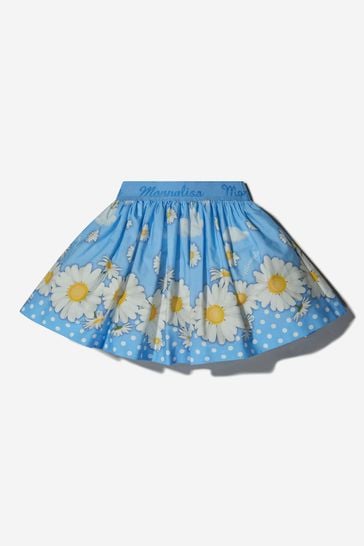 Girls Cotton Daisy Print Skirt in Blue