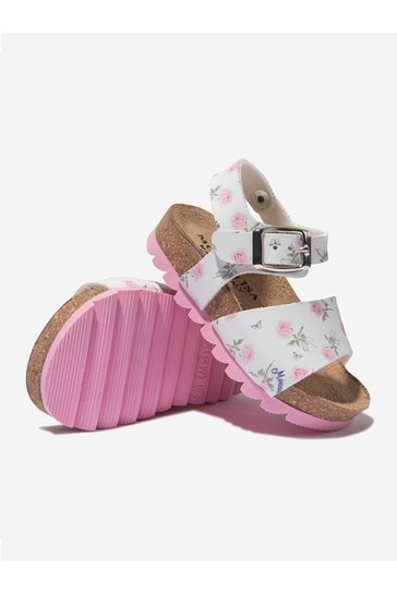 Girls Faux Leather Rose Print Sandals in Ivory