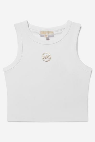 Girls Cotton Jersey Logo Tank Top in White