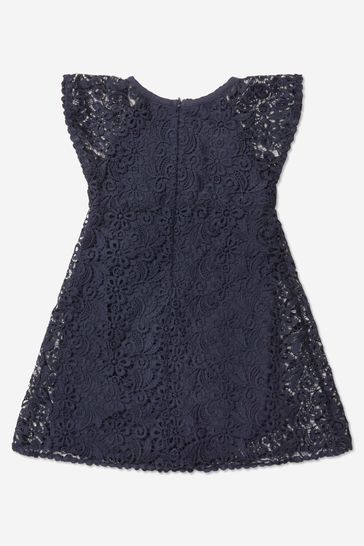 Girls Lace Branded Ceremony Dress in Navy