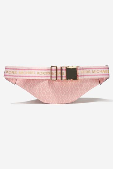 Girls Faux Leather Logo Belt Bag in Pink
