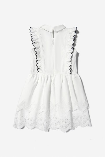 화이트 의 걸스 코튼 포플린 러플 미니 드레스