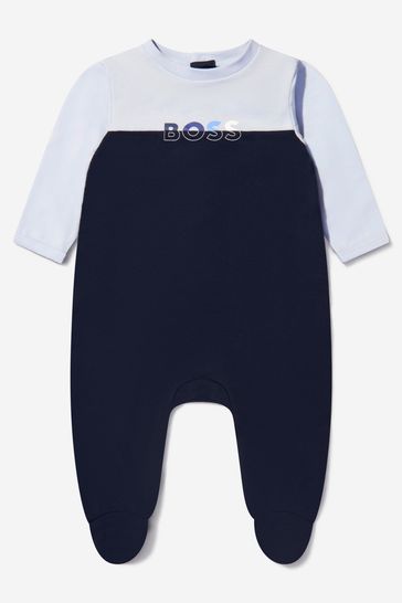 Baby Boys Organic Cotton Sleepsuit And Hat Gift Set in Navy