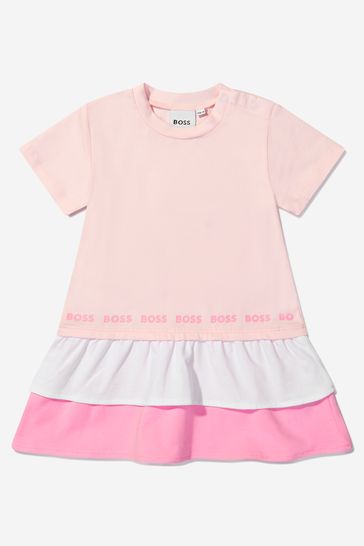 Baby Girls Organic Cotton Ruffle Dress in Pink