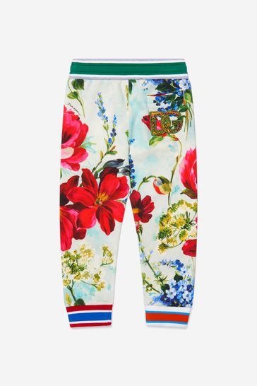 Girls Cotton Floral Print Joggers in Multi