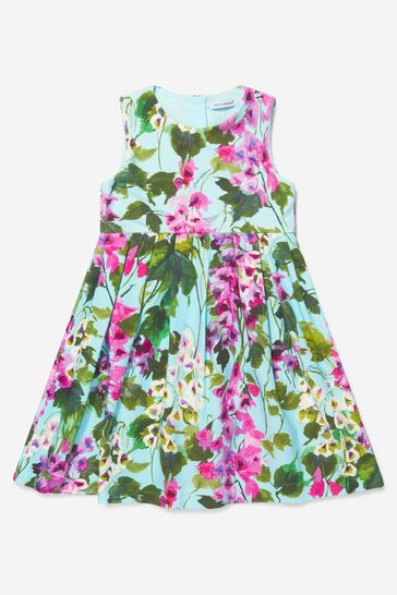 보라색소녀 코튼 도라지 프린트 슬리브리스 드레스