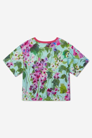 소녀 코튼 도라지 프린트 로고 티셔츠 퍼플