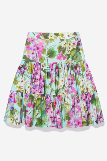 Girls Cotton Bellflower Print Skirt in Purple