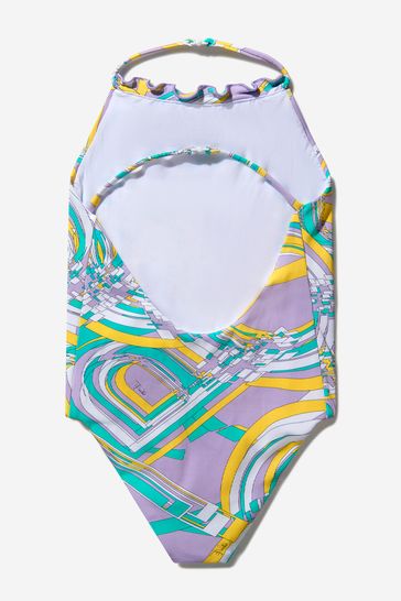 Girls Lilac Patterned Halterneck Swimsuit