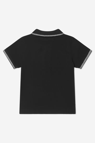 Boys Cotton Pique Branded Polo Shirt in Black