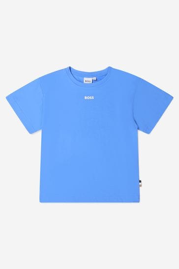 보이스 코튼 저지 로고 프린트 티셔츠 인 블루