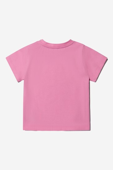 핑크의 베이비 걸스 코튼 로고 티셔츠