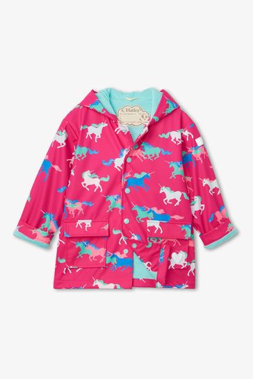 Girls Pink Frolicking Unicorns Colour Changing Raincoat