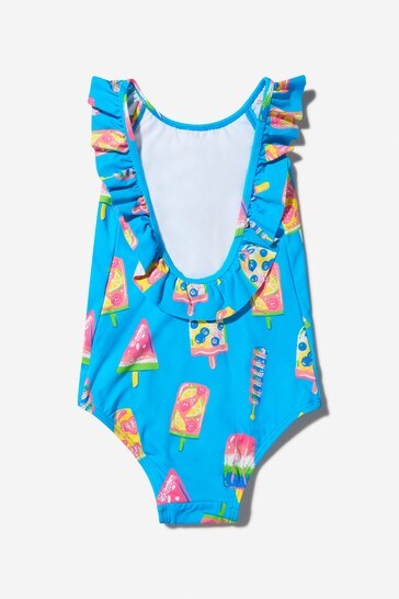 Girls Blue Fruity Pops Ruffle Sleeve Swimsuit
