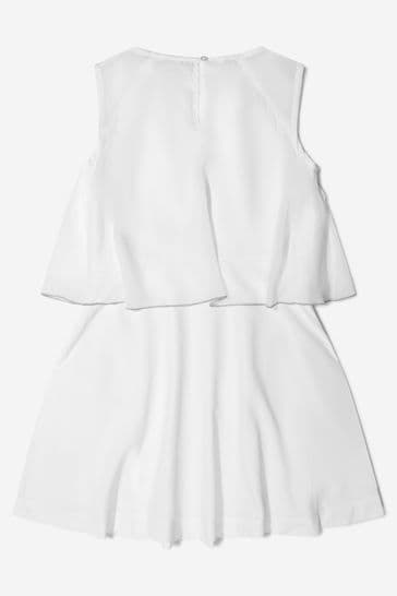 Girls Sleeveless Drape Dress in White