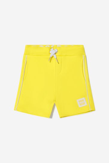 Baby Boys Cotton French Terry Logo Shorts in Yellow