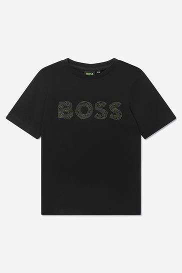 Boss x Anthony Joshua Boys Cotton Jersey Branded T-Shirt in Black