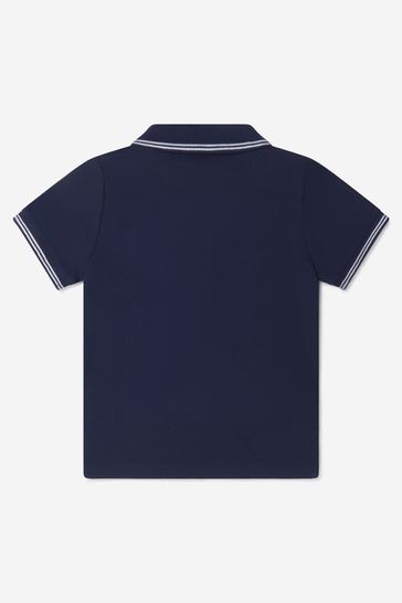 Baby Boys Cotton Pique Branded Polo Shirt in Navy