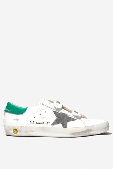 Unisex Leather Suede Star Old School Trainers in White