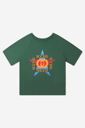 Kids Cotton Jersey Star Logo T-Shirt in Green