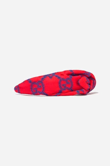 Girls Embroidered GG Logo Headband in Red