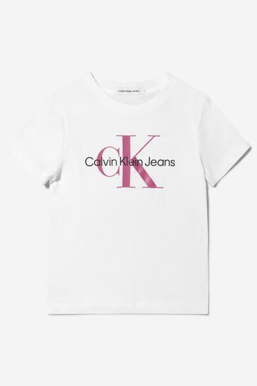 키즈 화이트 모노그램 로고 티셔츠
